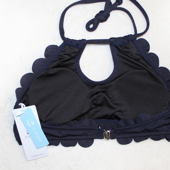 NWT Scalloped Navy Halter Cupshe Bikini - Picture 4 of 6